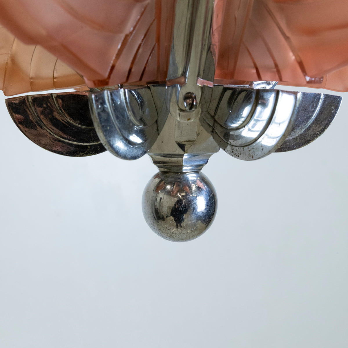 French Art Deco Ceiling Light Chandelier with Pink Glass | The Architectural Forum