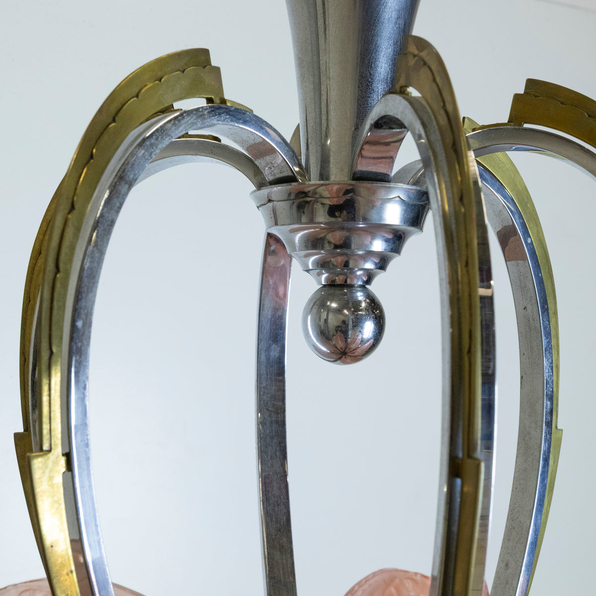 French Art Deco Ceiling Light Chandelier with Pink Glass | The Architectural Forum