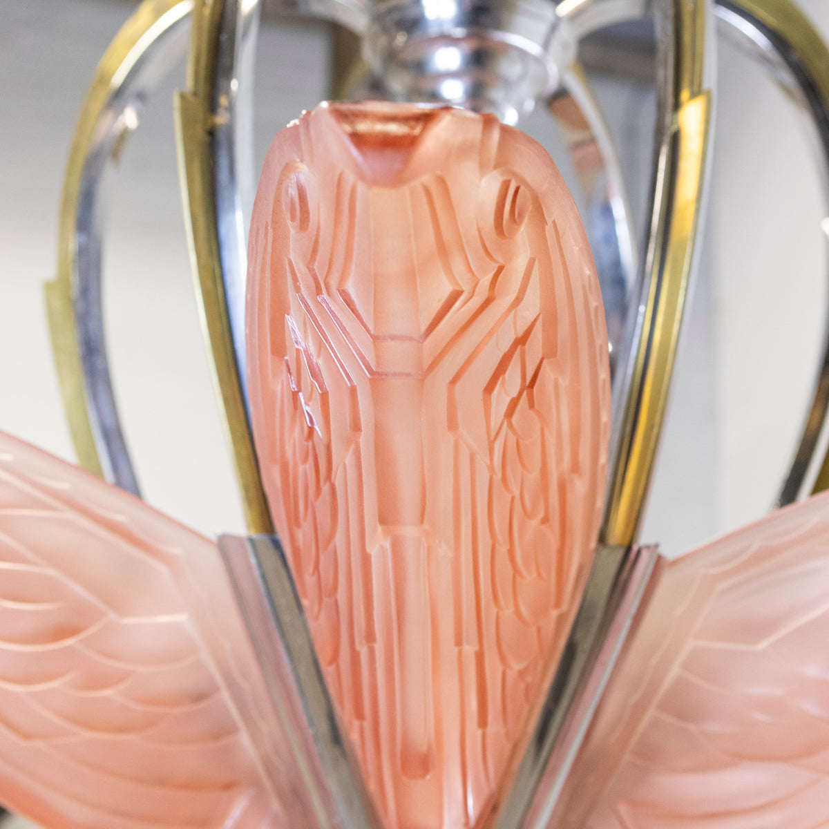 French Art Deco Ceiling Light Chandelier with Pink Glass | The Architectural Forum