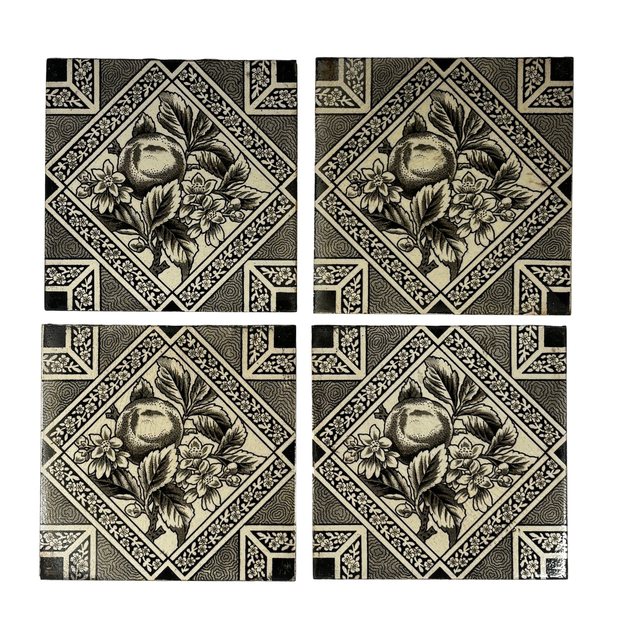 Antique Fruit & Blossom Ceramic Tiles Set of 4