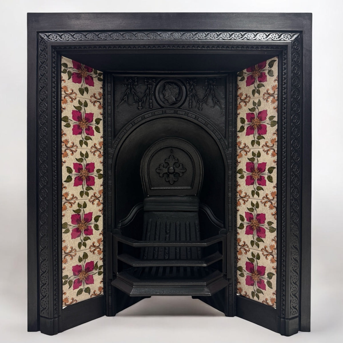 Victorian Cast Iron Tiled Fireplace Insert with Floral Panels | The Architectural Forum