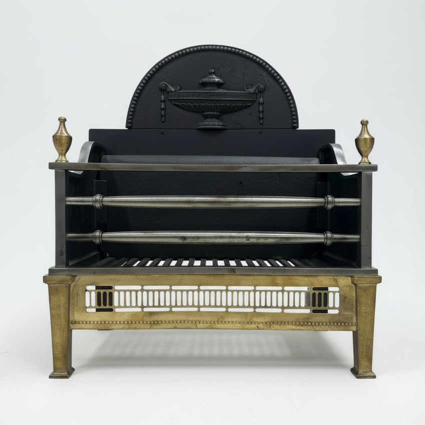 Regency-Style Reclaimed Fire Basket With Brass Finials