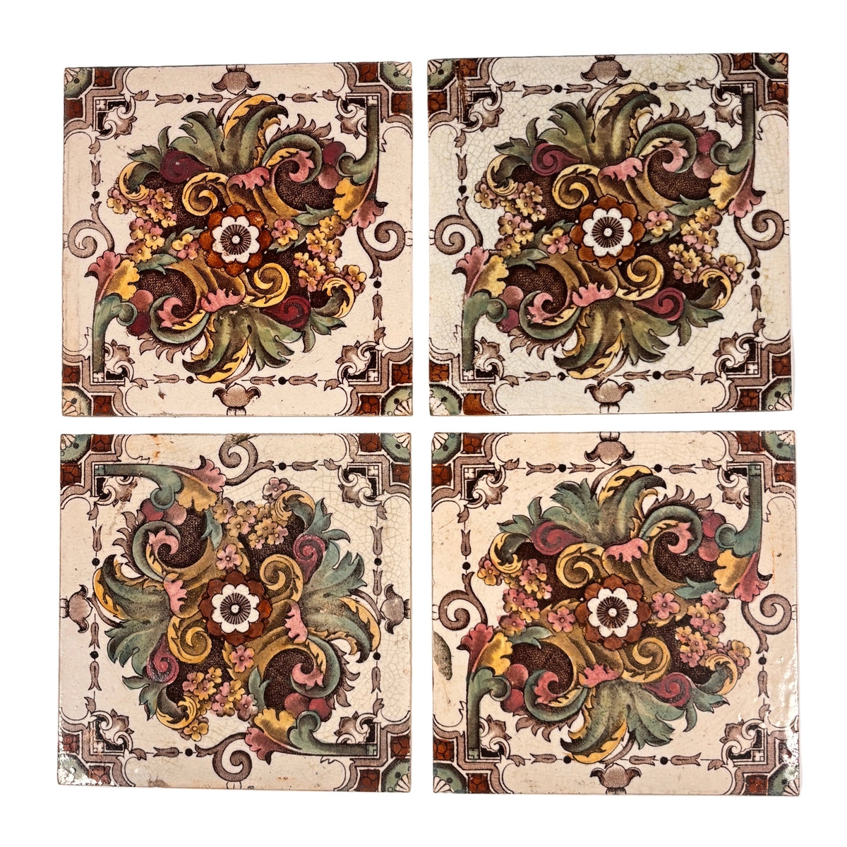 Vintage Victorian-era Ceramic Tiles Set of 4