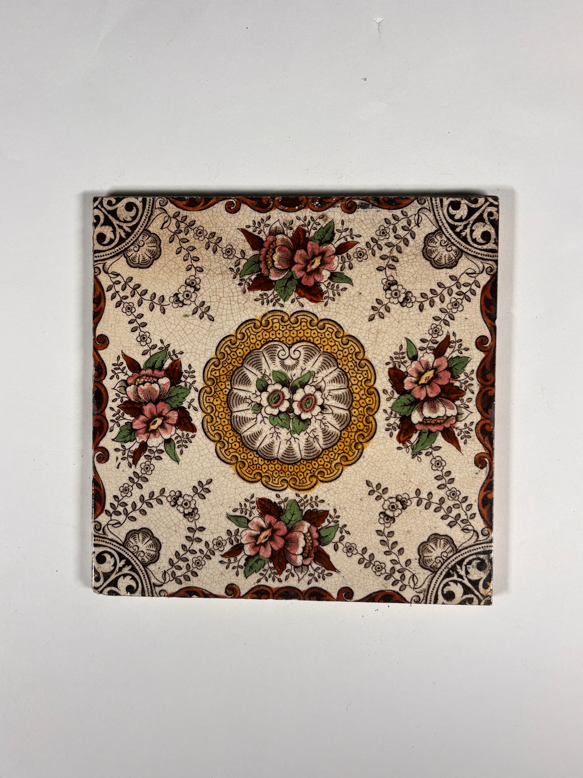 Victorian Floral Medallion Ceramic Tile Set of 4