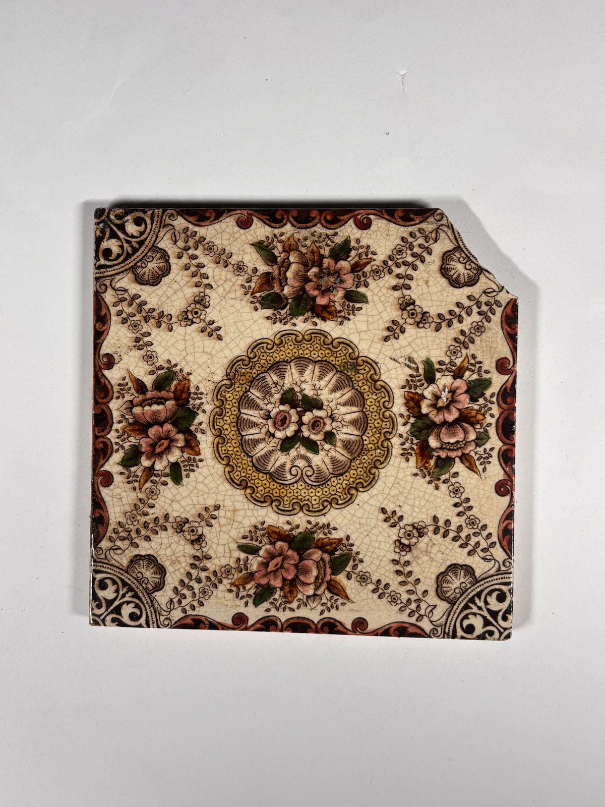 Victorian Floral Medallion Ceramic Tile Set of 4
