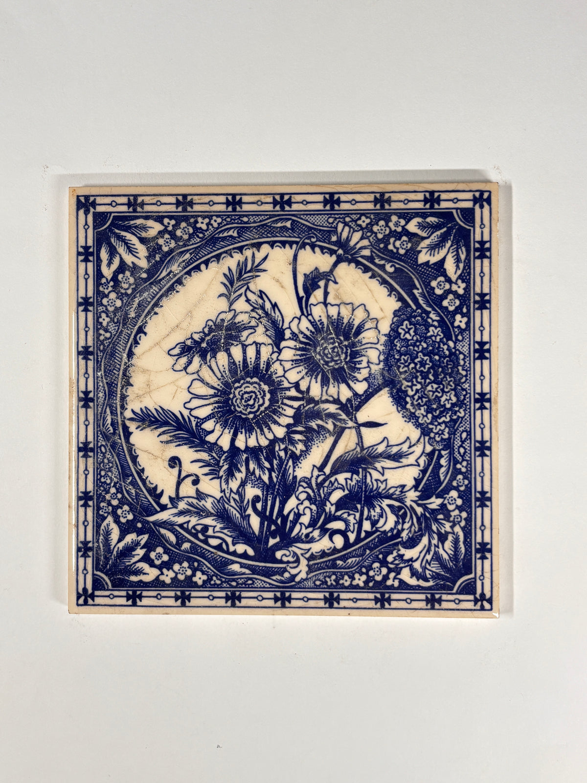 Blue & White Botanical Ceramic Tiles Set of 6