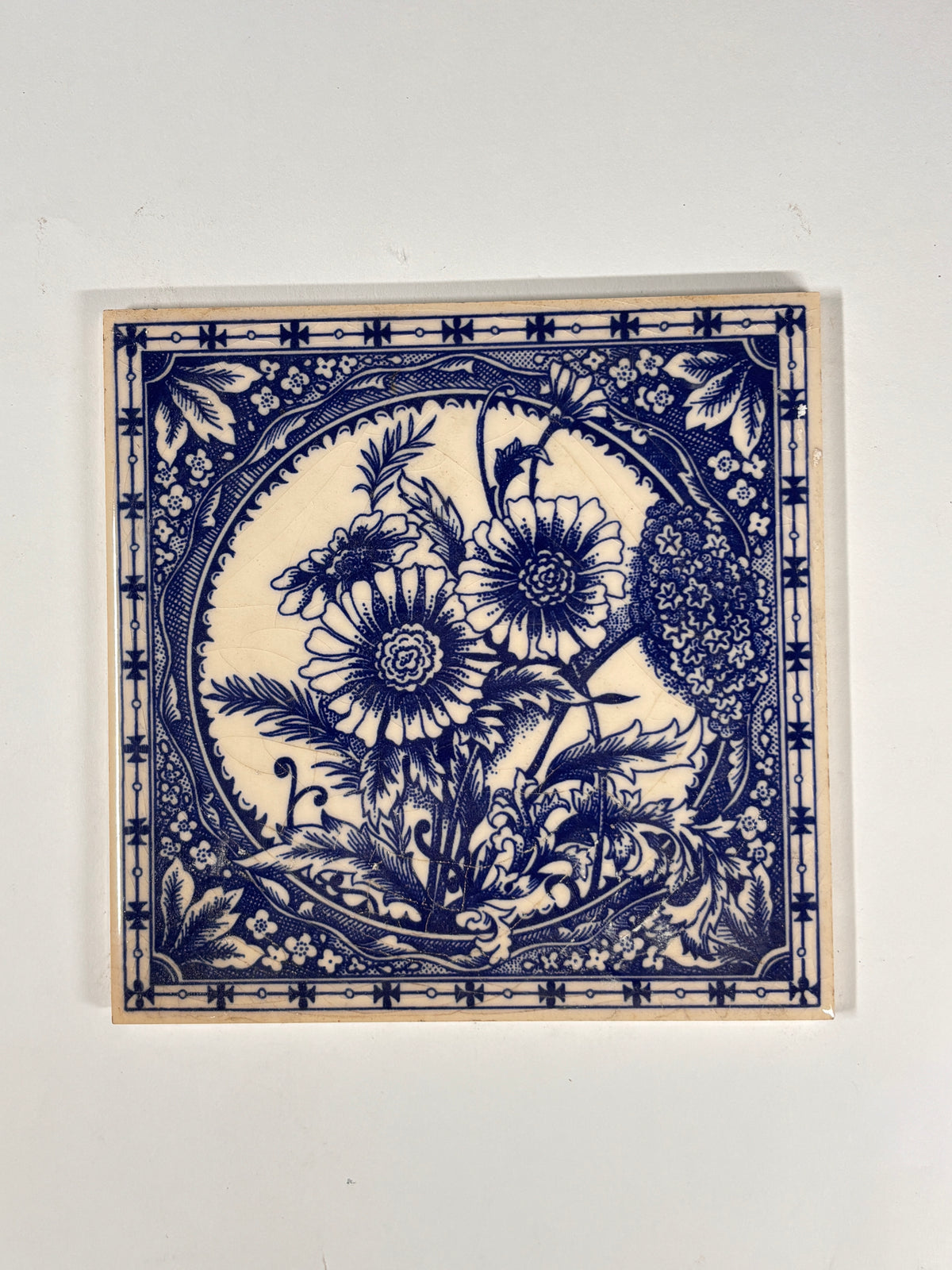 Blue & White Botanical Ceramic Tiles Set of 6