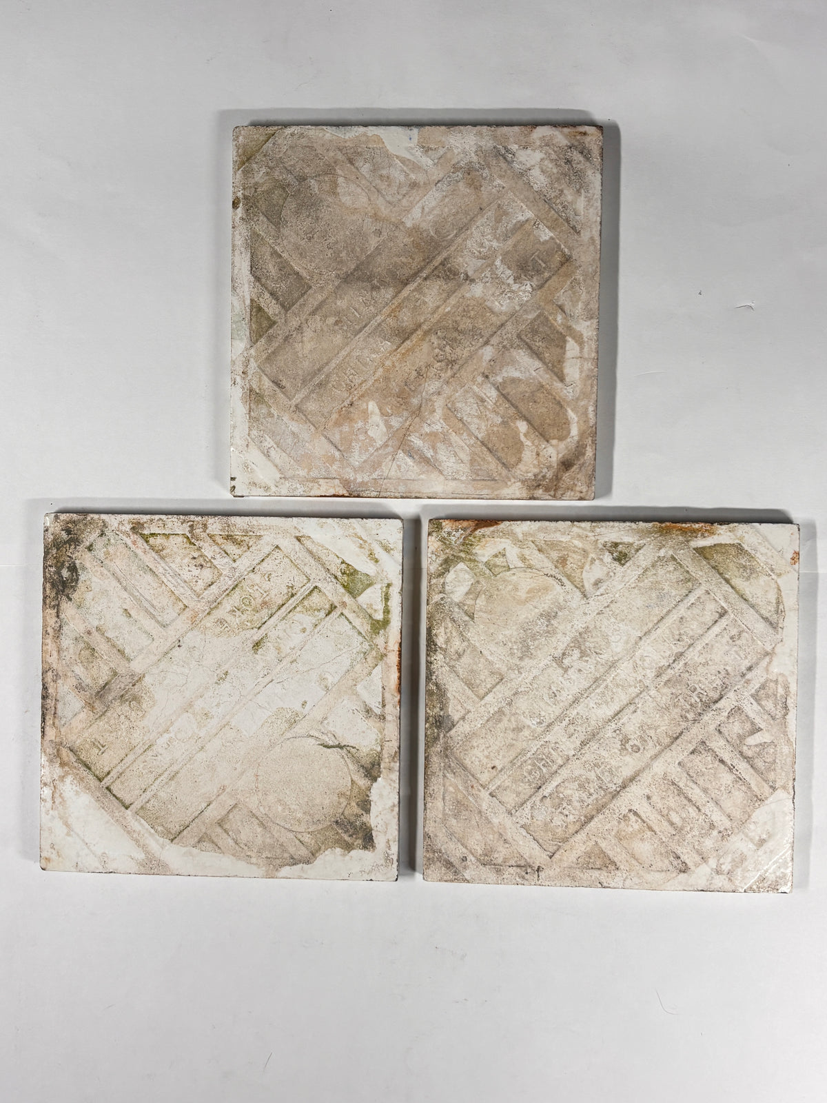 Mediterranean Blue Geometric Ceramic Tiles Set of 3