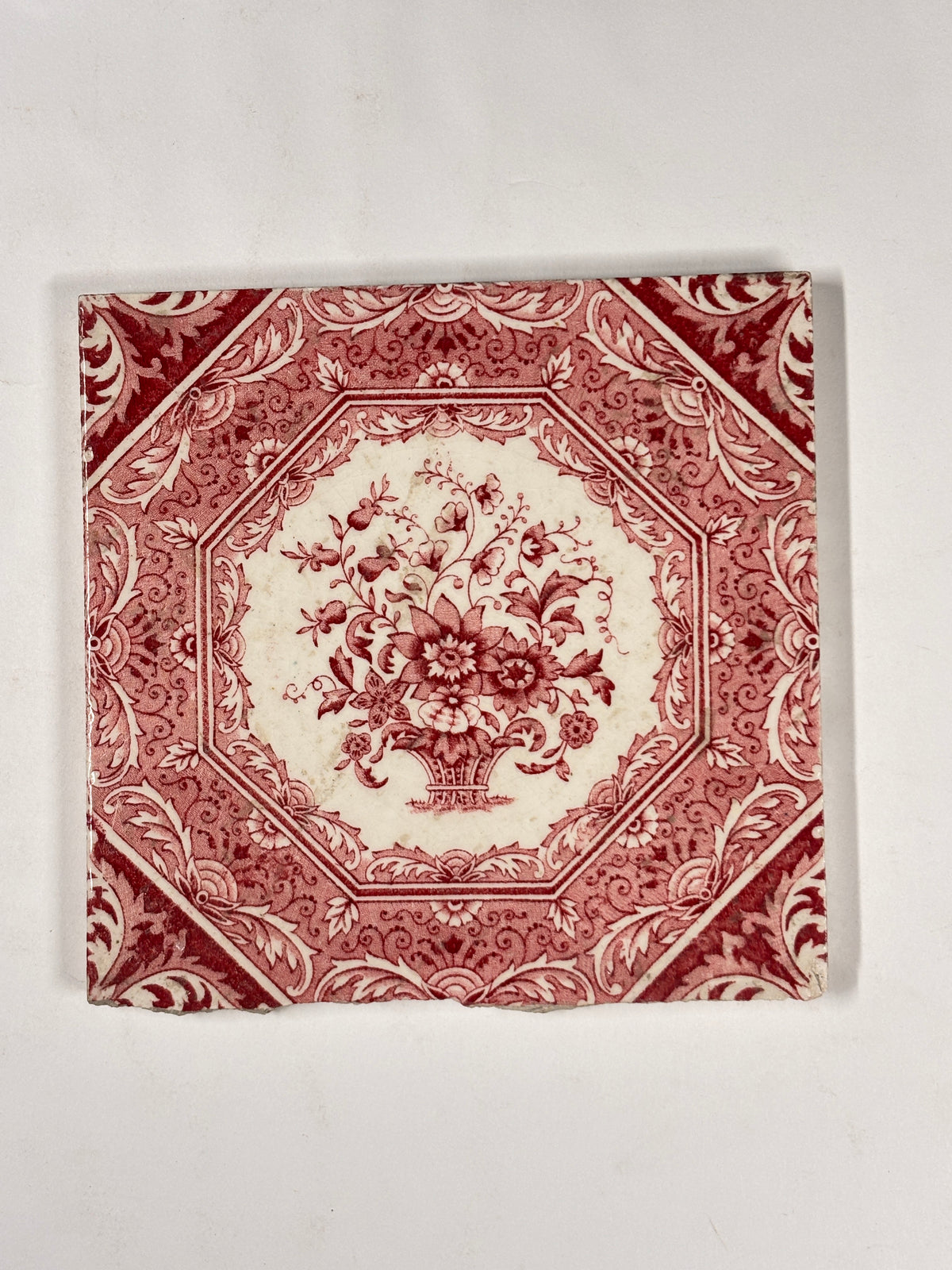 Victorian Rose Basket Decorative Tile Set of 3