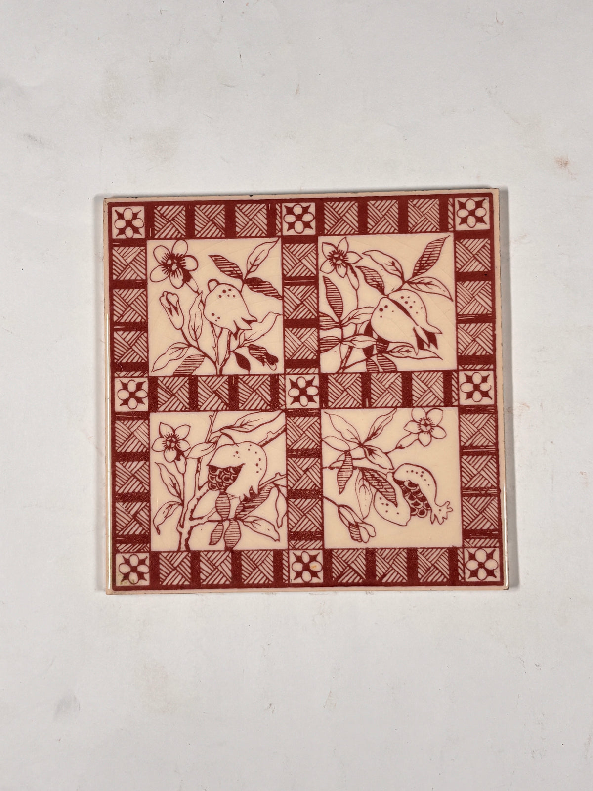 Vintage Botanical Pattern Ceramic Tiles Set of 5