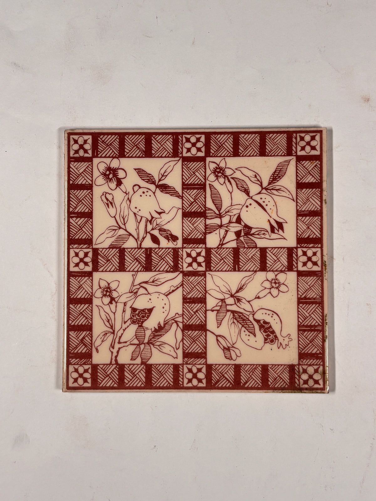 Vintage Botanical Pattern Ceramic Tiles Set of 5