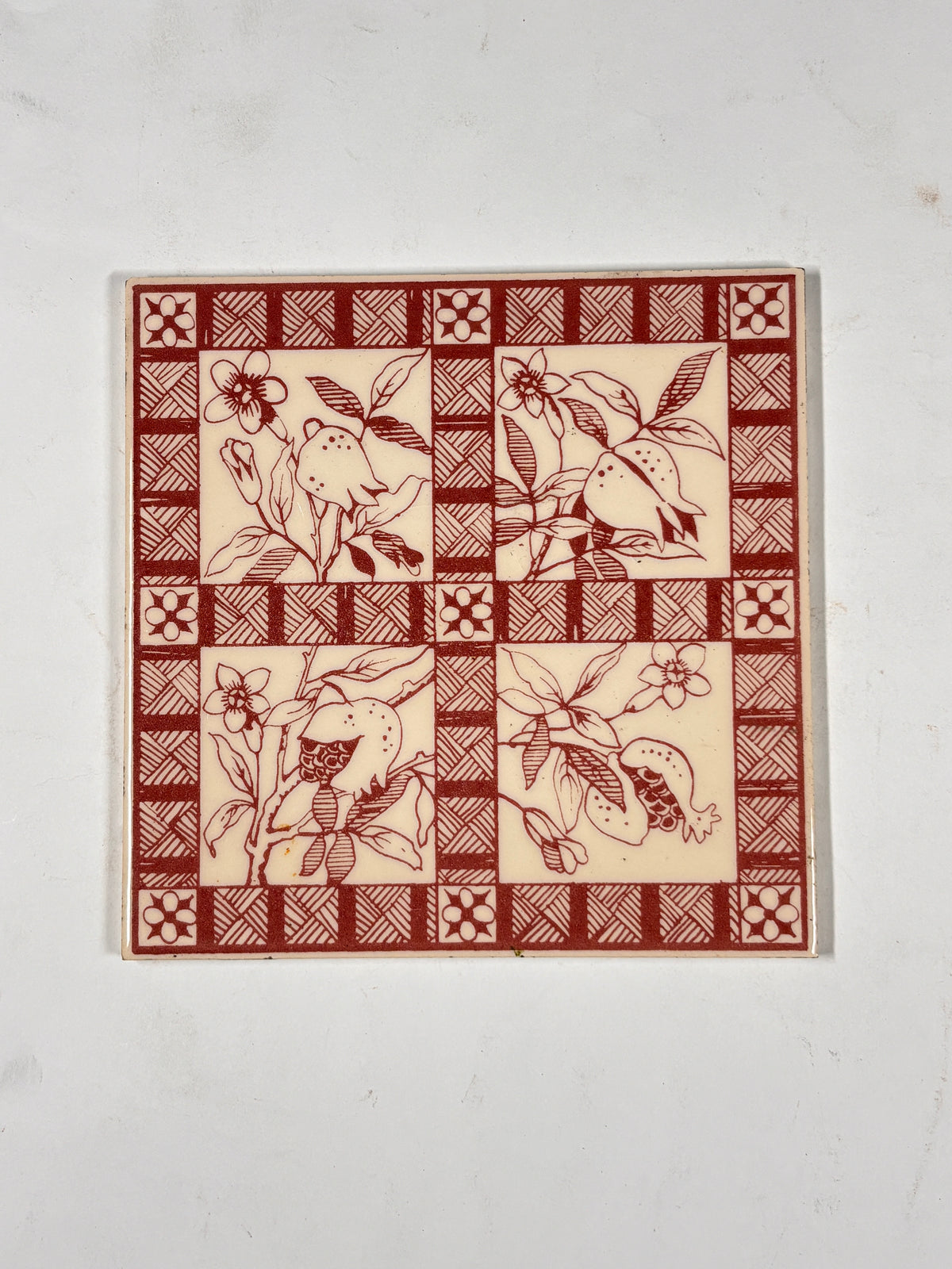 Vintage Botanical Pattern Ceramic Tiles Set of 5
