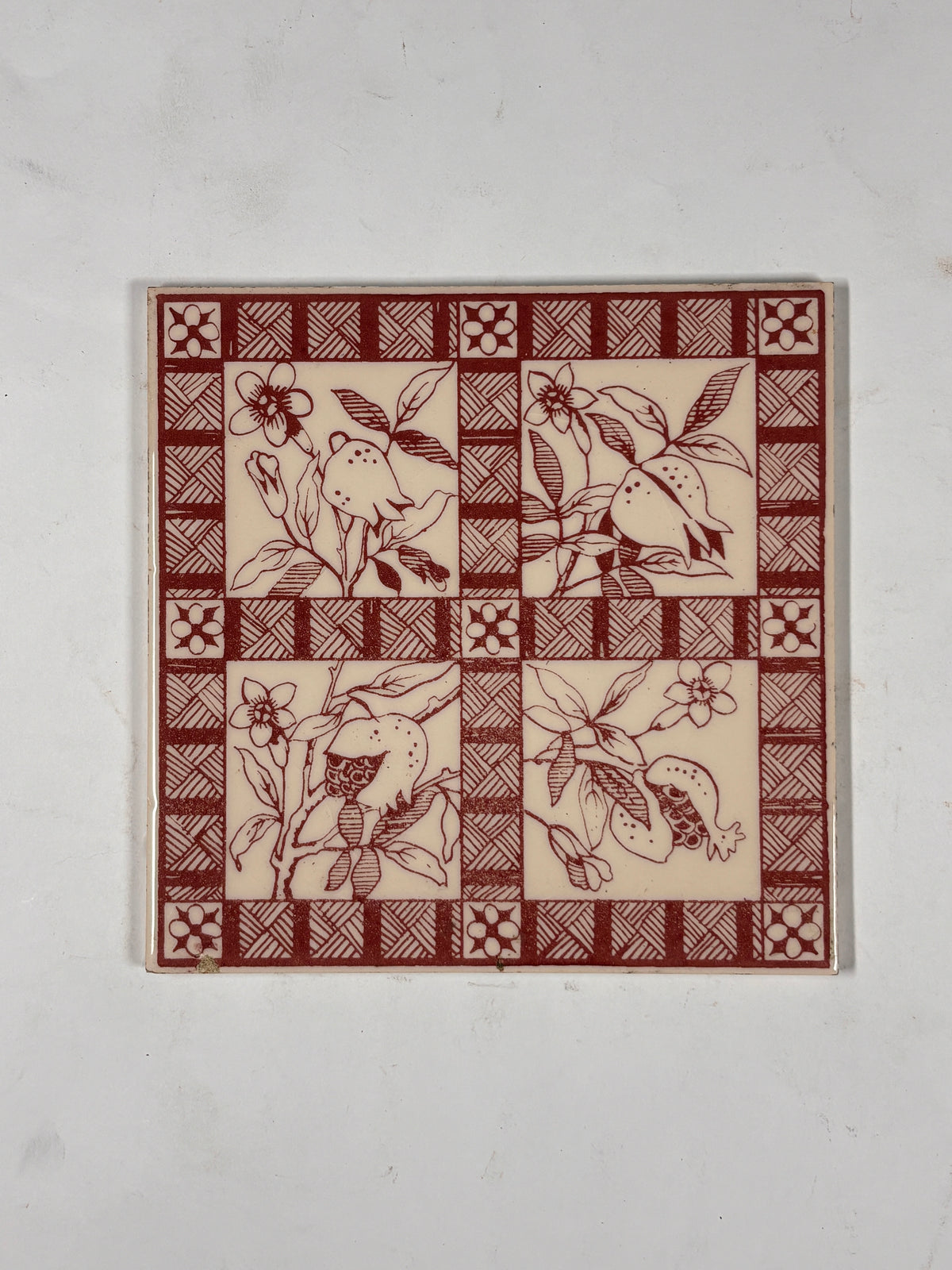 Vintage Botanical Pattern Ceramic Tiles Set of 5