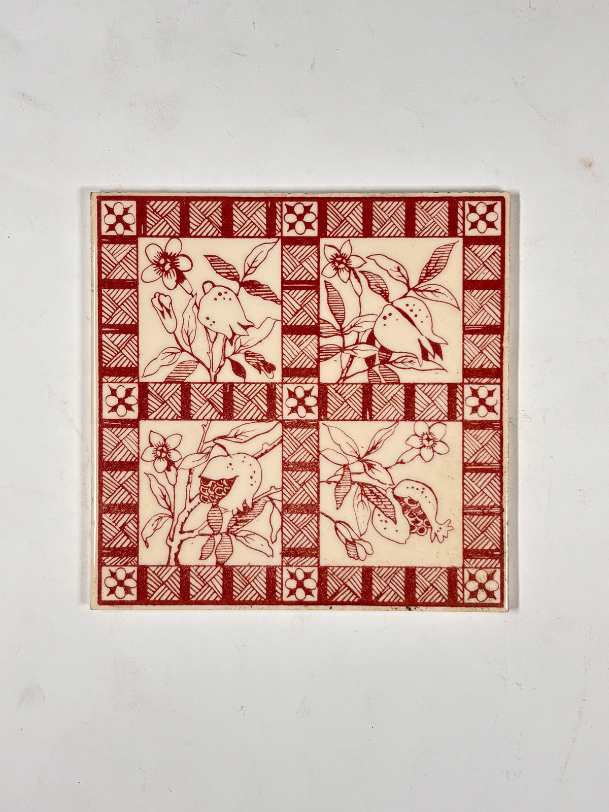 Vintage Botanical Pattern Ceramic Tiles Set of 5