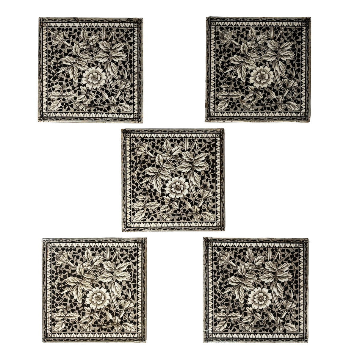 Antique Minton Ceramic Tiles Set of 5