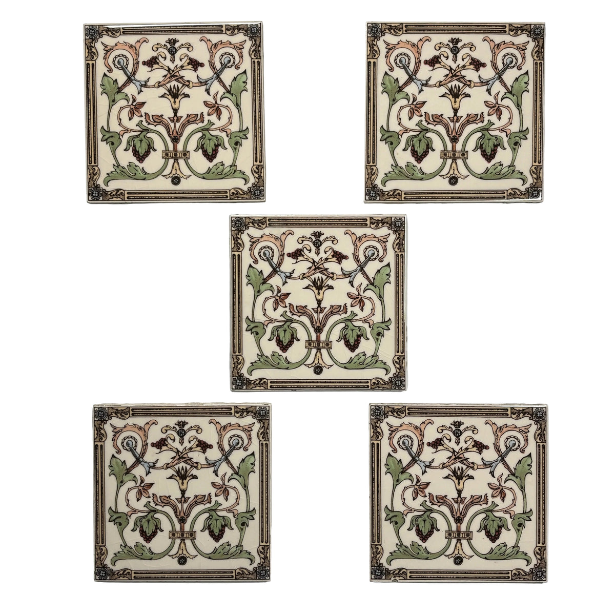 Antique Style Victorian Ceramic Tiles Set of 5
