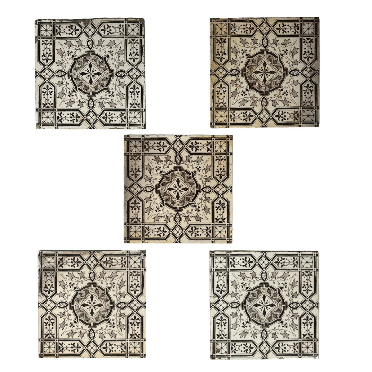 Victorian Antique Decorative Tiles Set of 5