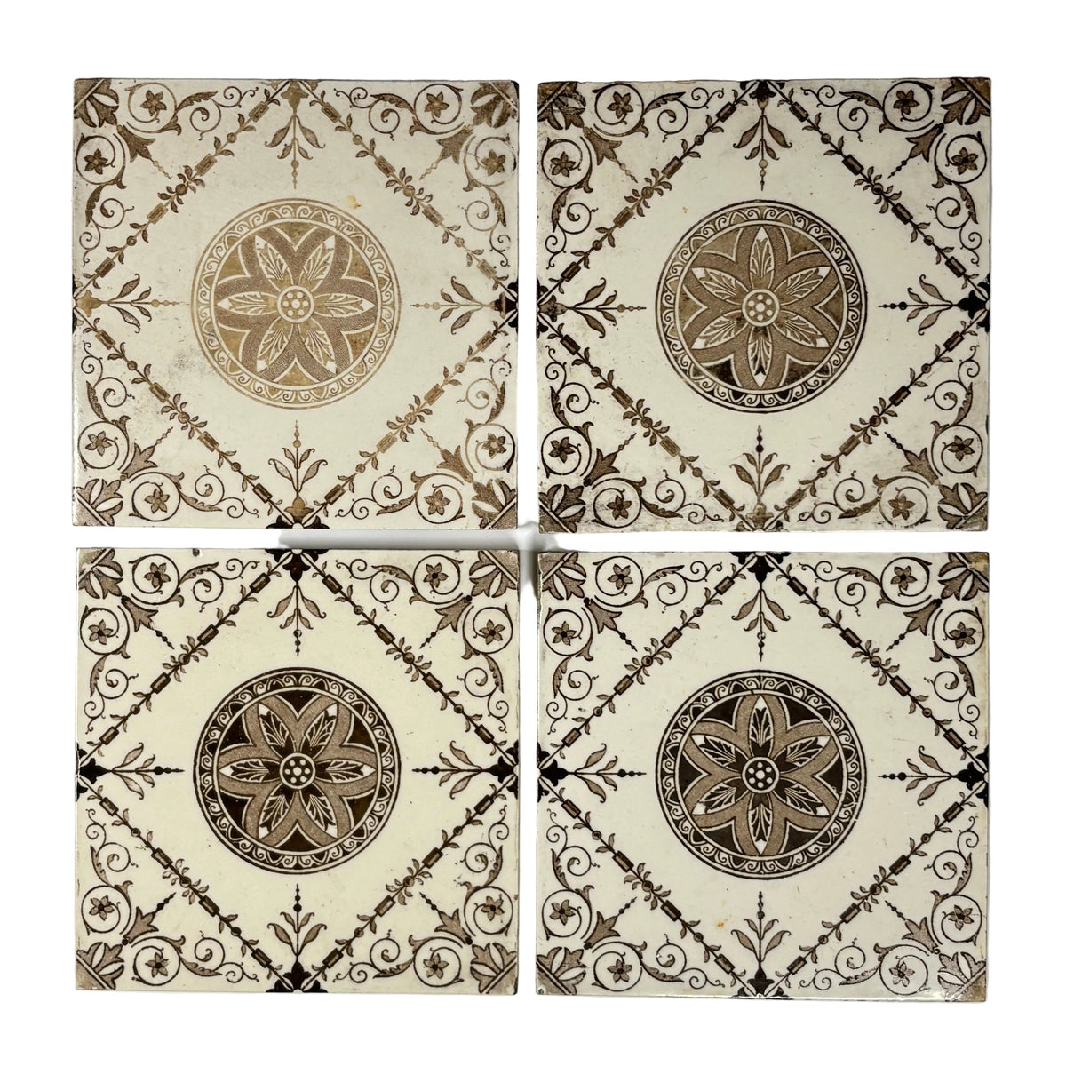 Floral Victorian Style Tiles Set of 8