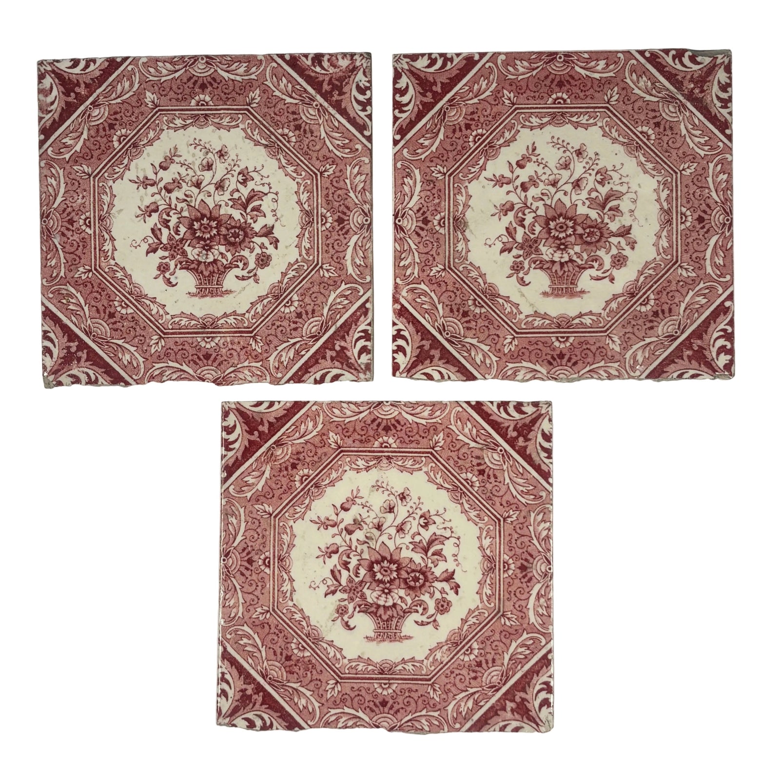 Victorian Rose Basket Decorative Tile Set of 3 | The Architectural Forum