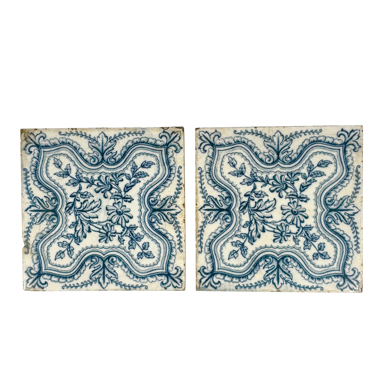 Antique Blue & White Floral Delft-Style Tiles Set of 2 | The Architectural Forum