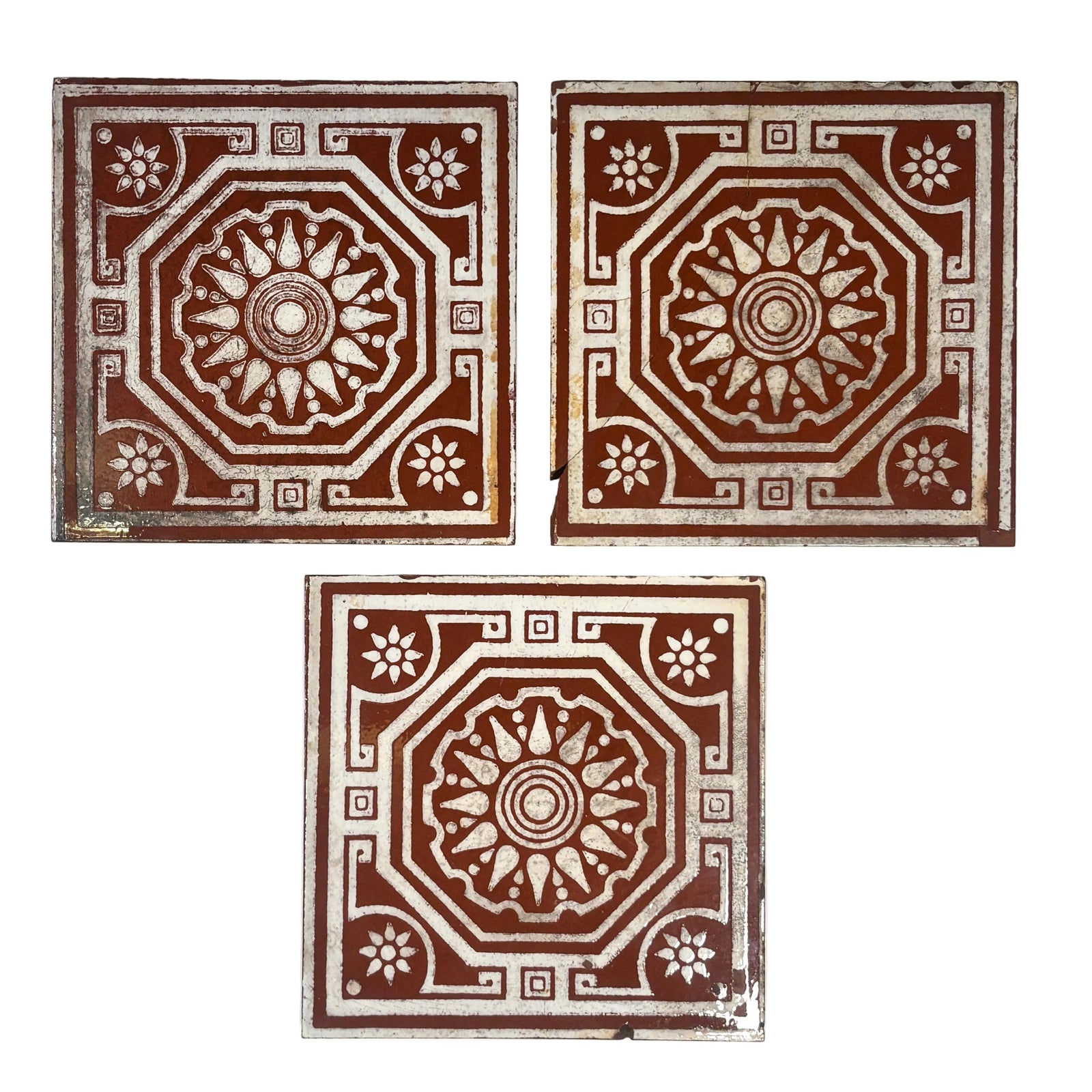 Vintage Terracotta Geometric Decorative Tile Set of 3 | The Architectural Forum