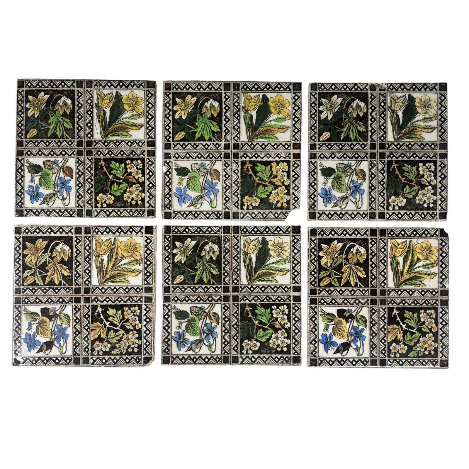Vintage Botanical Floral Decorative Tiles Set of 6 | The Architectural Forum