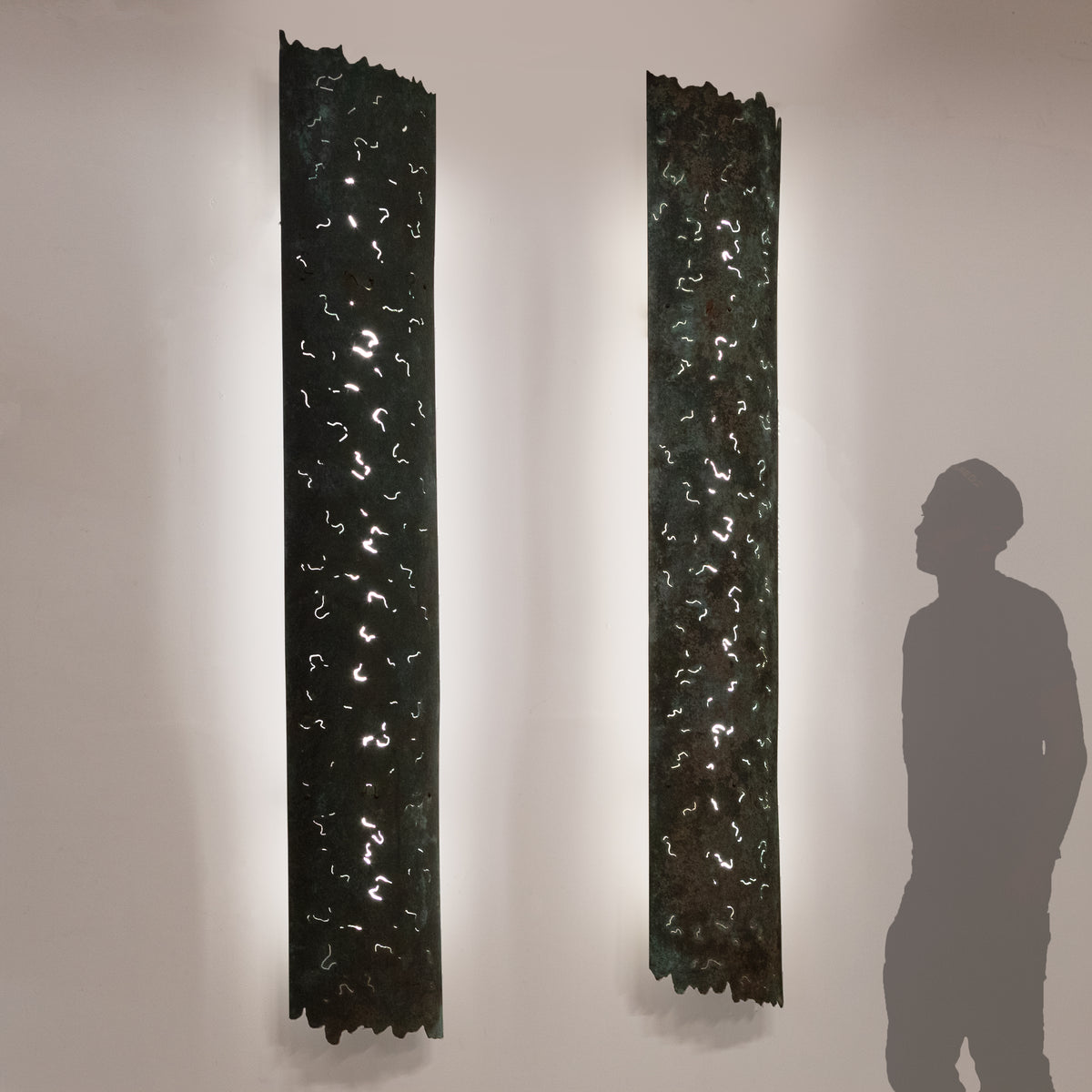 Large Reclaimed Sculptural Copper Pillar Lights with Cut-Outs | 4 Available | The Architectural Forum