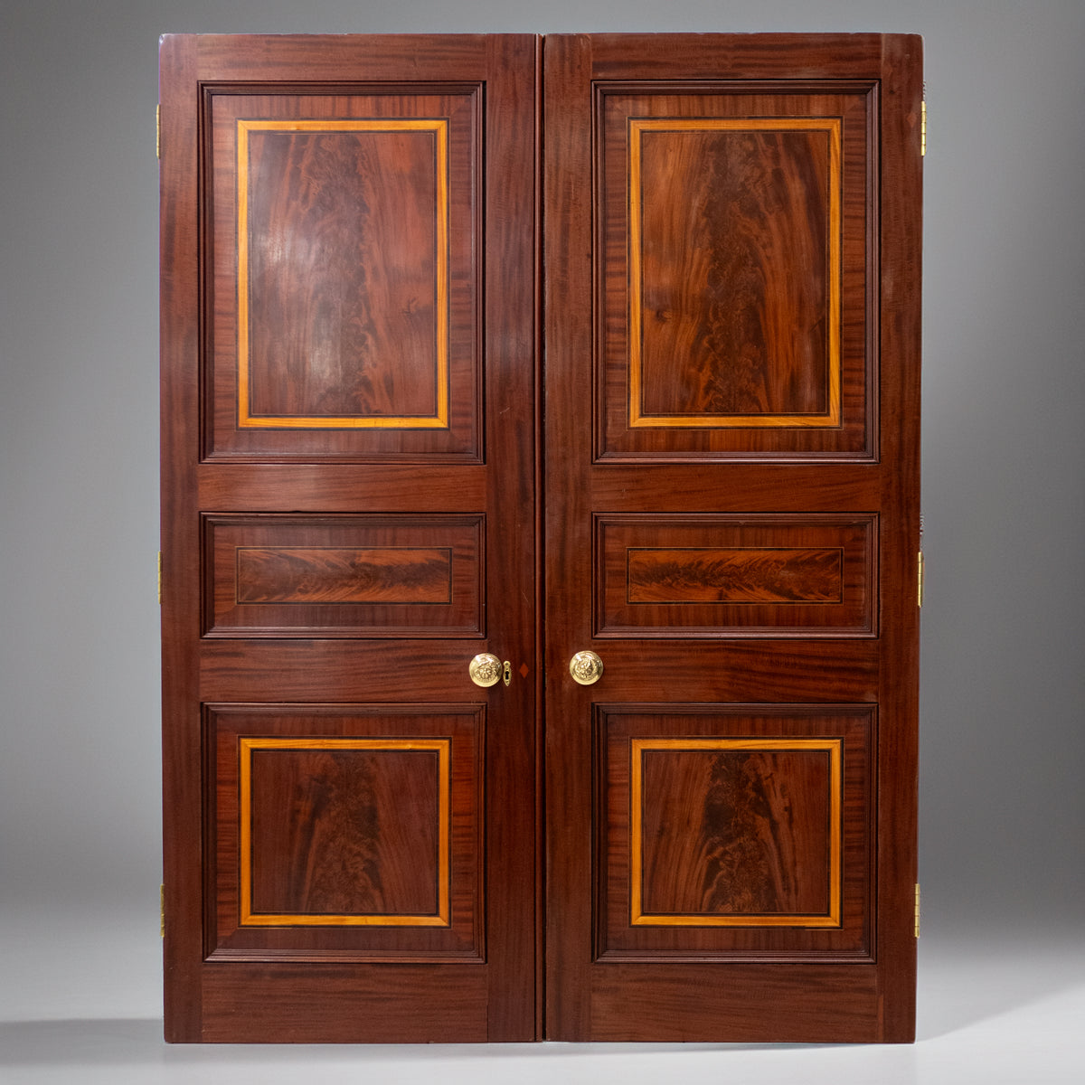 Antique Large Flame Mahogany Inlaid Double Doors