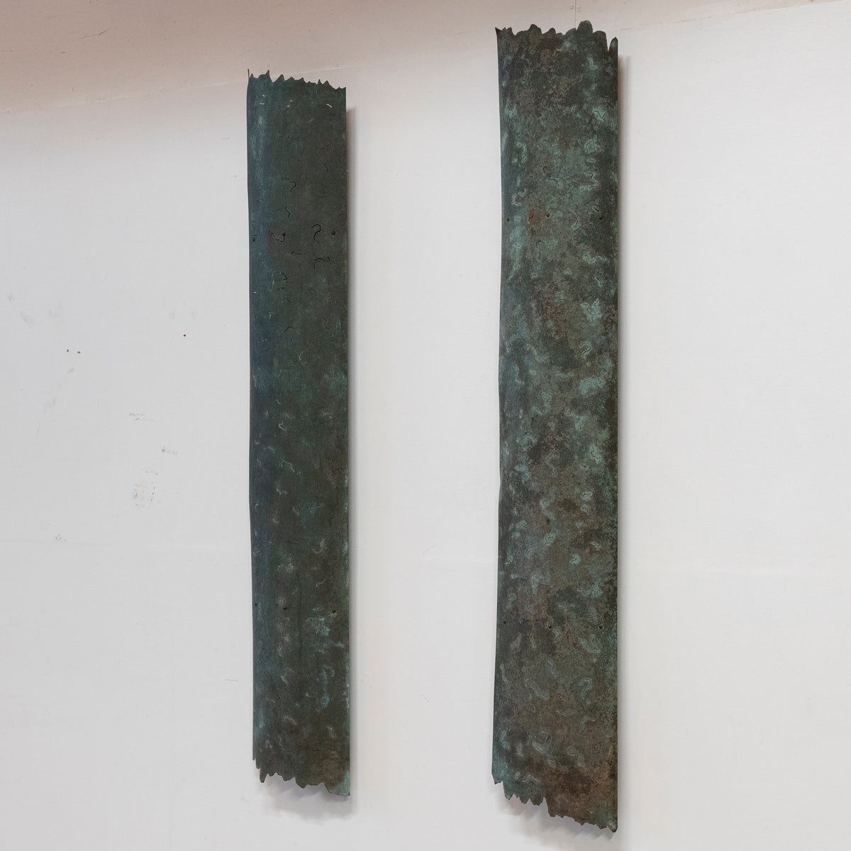 Large Reclaimed Sculptural Copper Pillar Lights with Cut-Outs | 4 Available | The Architectural Forum