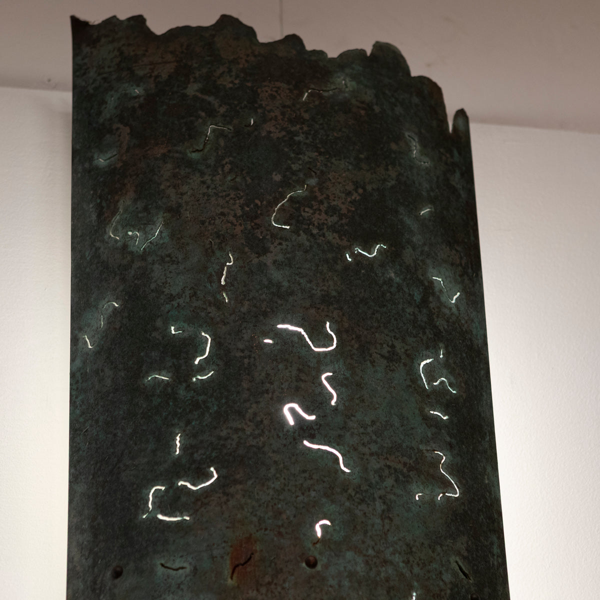 Large Reclaimed Sculptural Copper Pillar Lights with Cut-Outs | 4 Available | The Architectural Forum