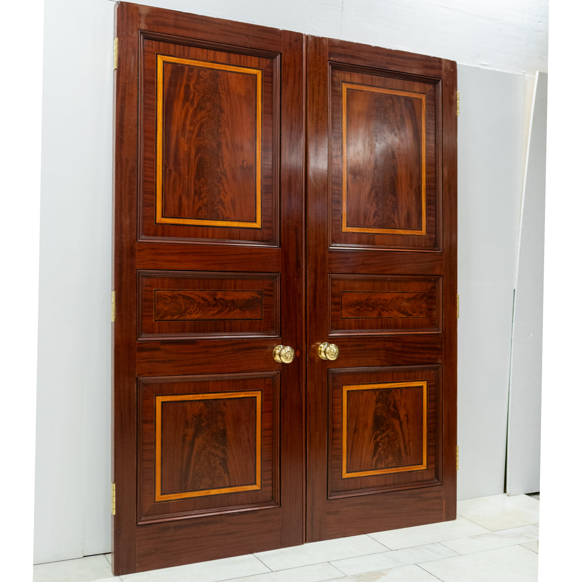 Antique Large Flame Mahogany Inlaid Double Doors