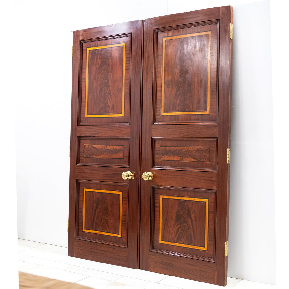 Antique Large Flame Mahogany Inlaid Double Doors
