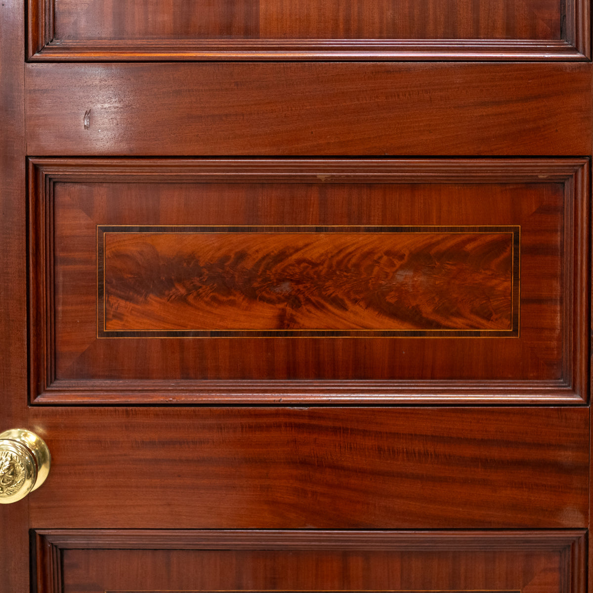 Antique Large Flame Mahogany Inlaid Double Doors