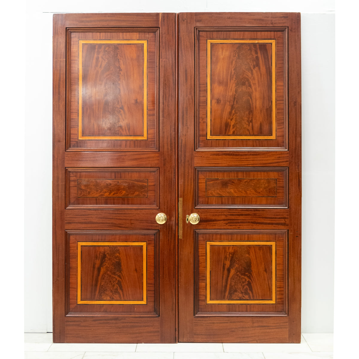 Antique Large Flame Mahogany Inlaid Double Doors