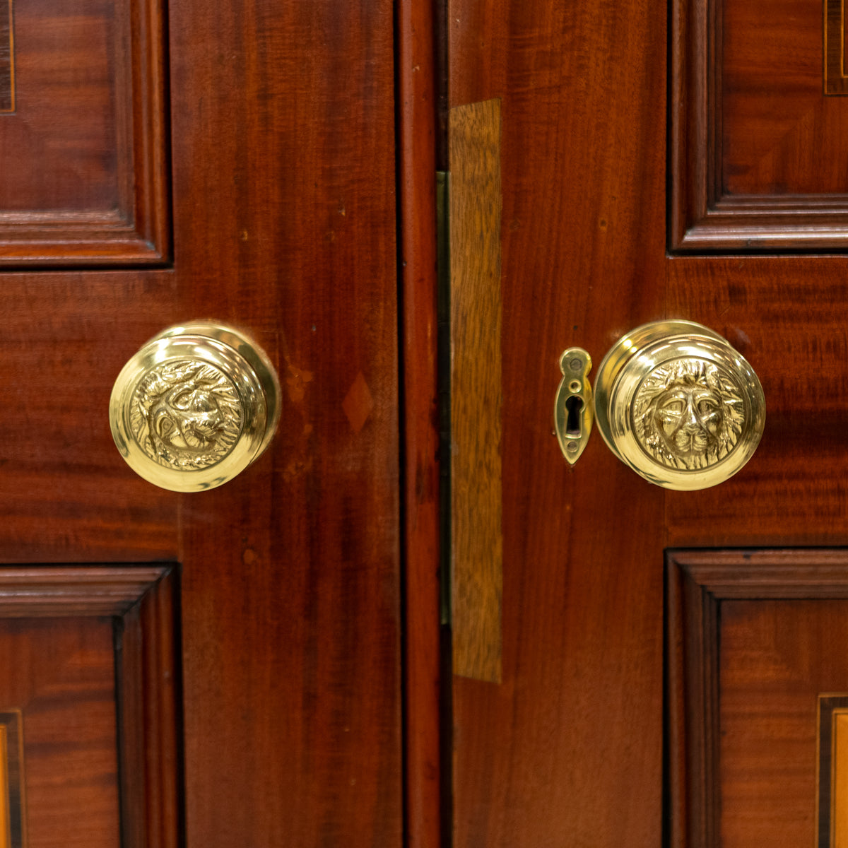 Antique Large Flame Mahogany Inlaid Double Doors
