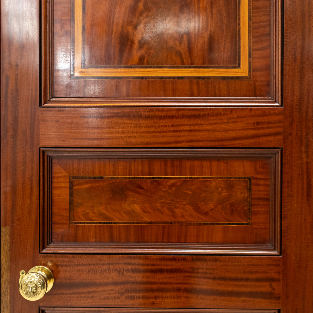 Antique Large Flame Mahogany Inlaid Double Doors