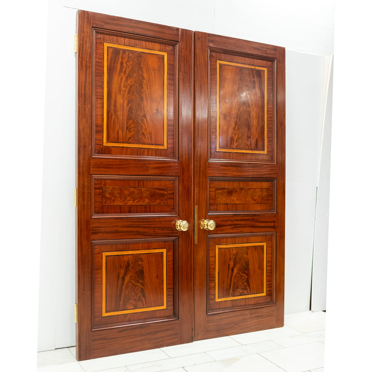 Antique Large Flame Mahogany Inlaid Double Doors
