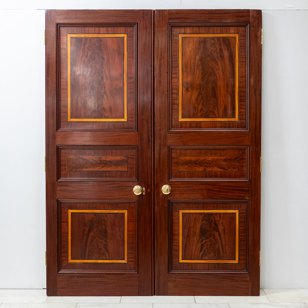 Antique Large Flame Mahogany Inlaid Double Doors