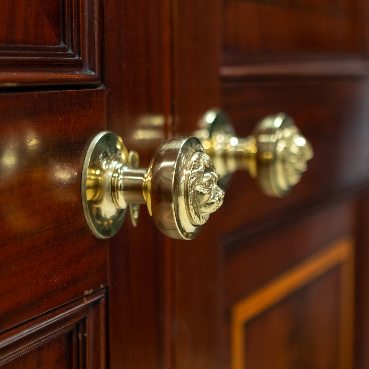 Antique Large Flame Mahogany Inlaid Double Doors