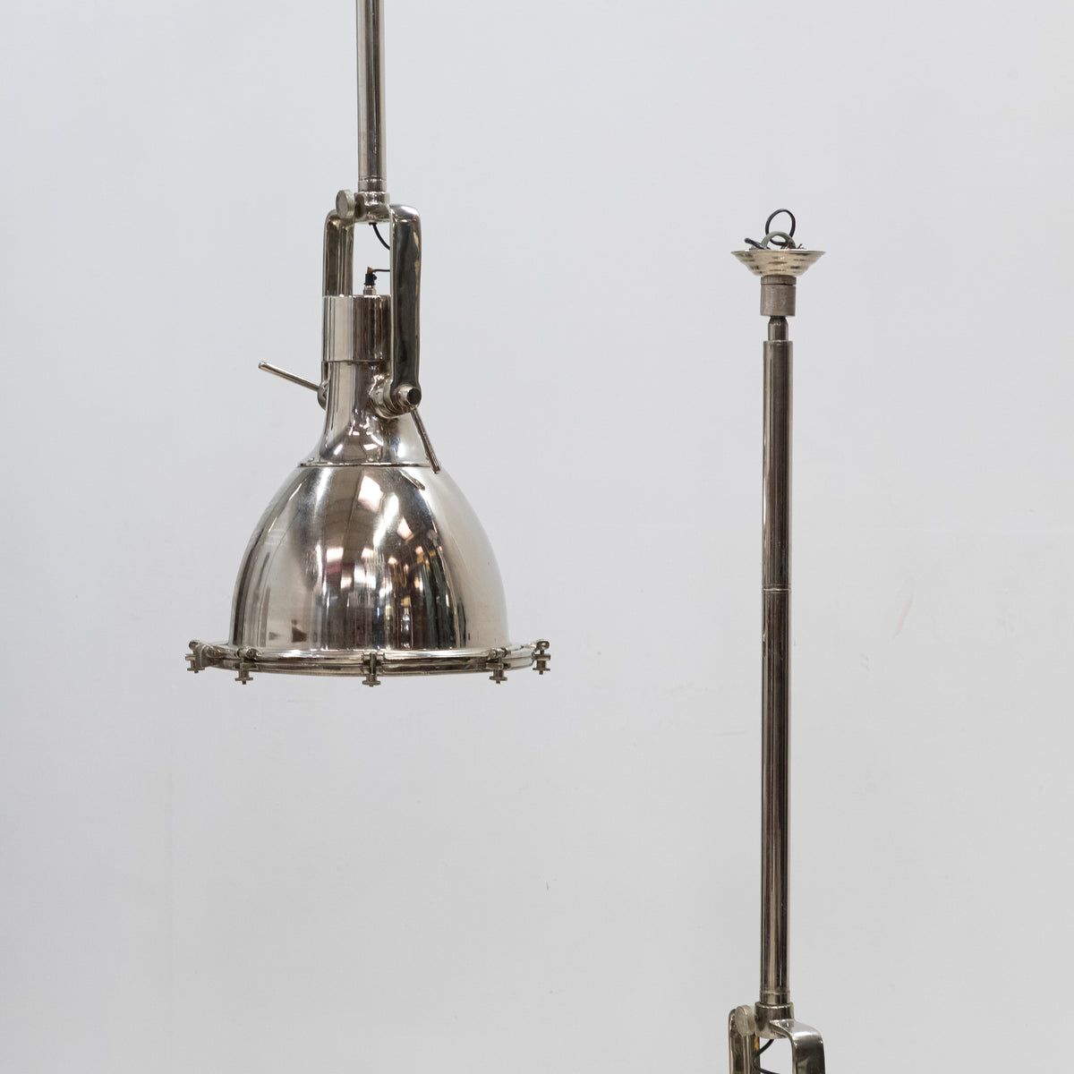 Large Mid-Century Chrome Industrial Pendant Lights | Pair Available | The Architectural Forum