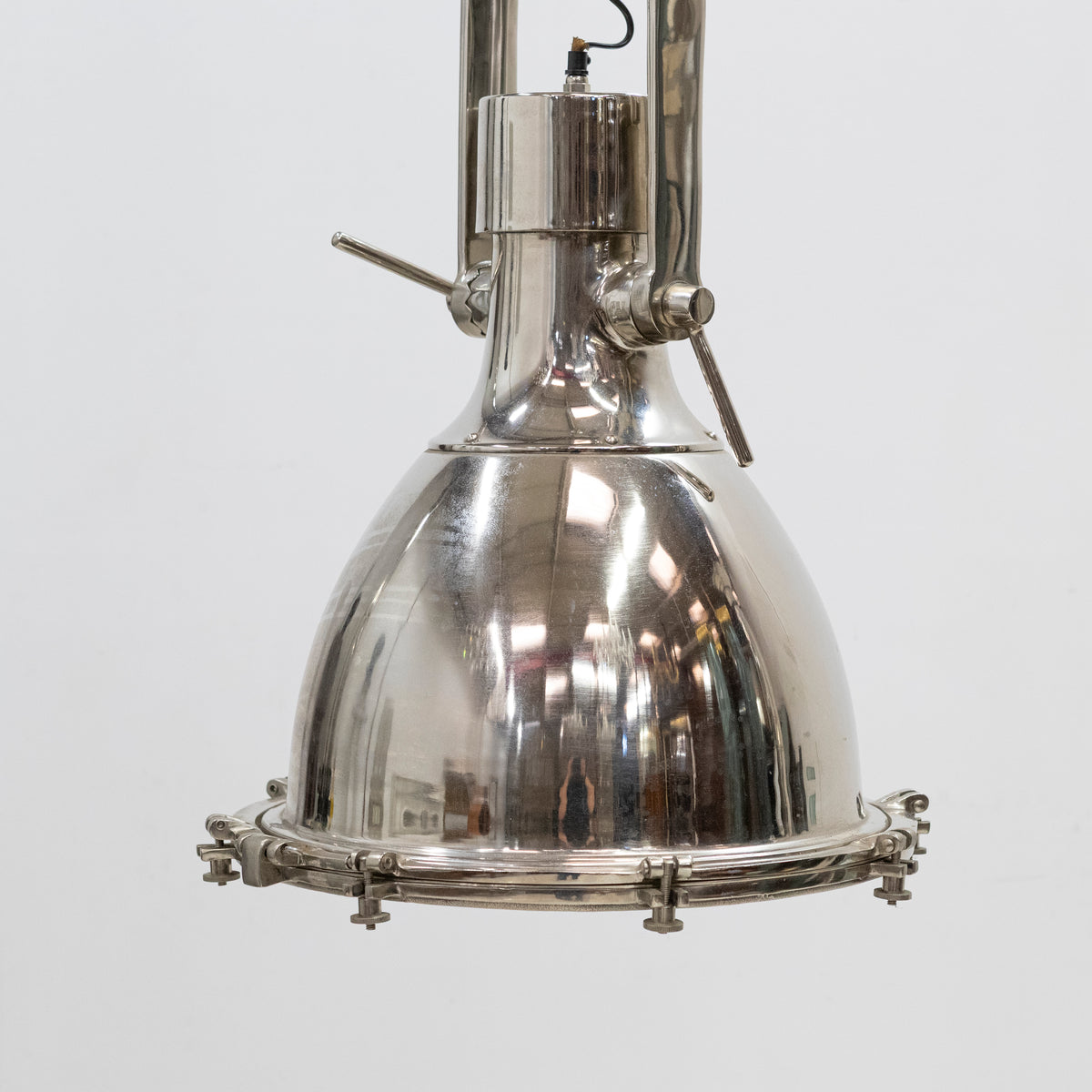 Large Mid-Century Chrome Industrial Pendant Lights | Pair Available | The Architectural Forum