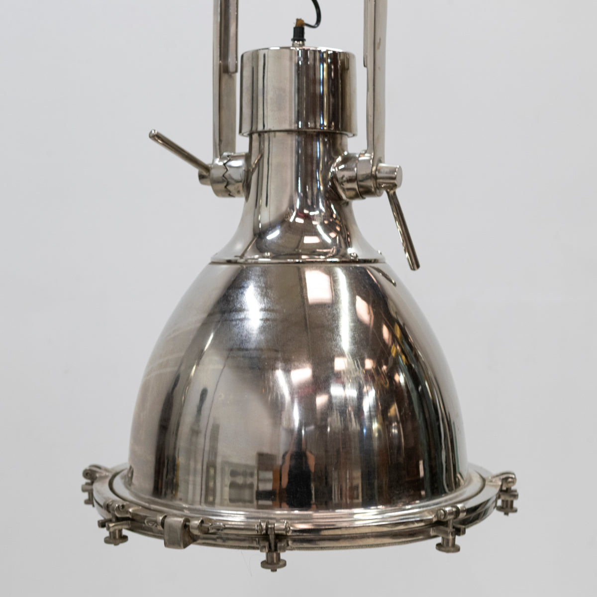 Large Mid-Century Chrome Industrial Pendant Lights | Pair Available | The Architectural Forum