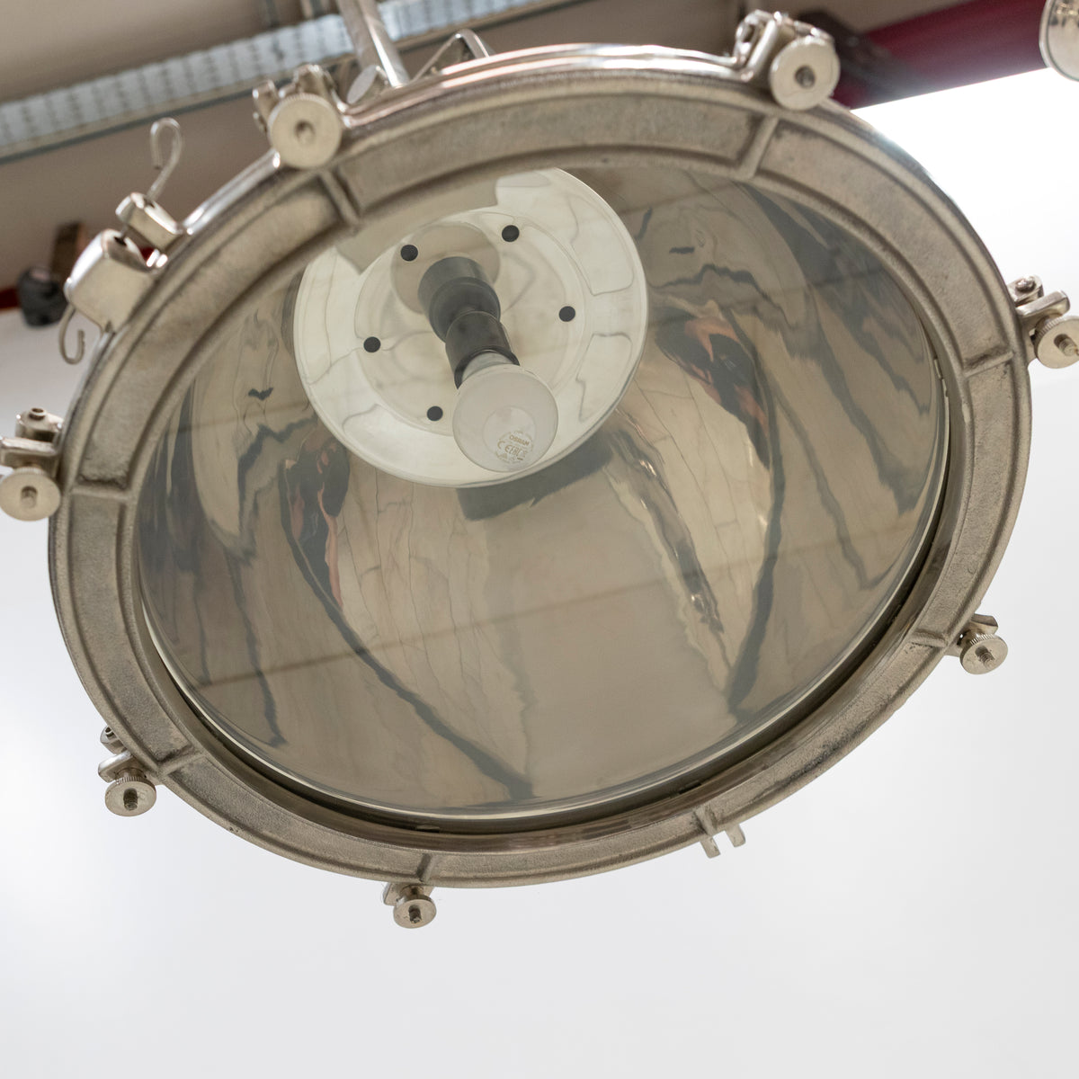 Large Mid-Century Chrome Industrial Pendant Lights | Pair Available | The Architectural Forum