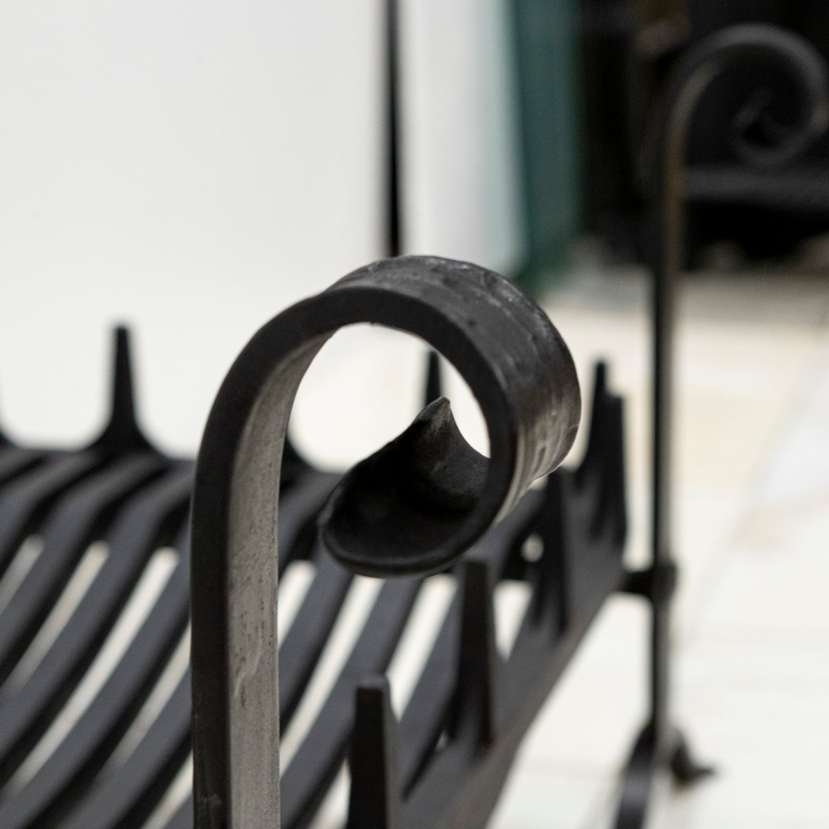 Antique Iron Swans Nest Fire Dogs & Basket Set