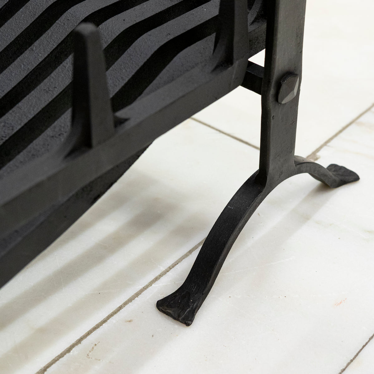 Antique Iron Swans Nest Fire Dogs & Basket Set