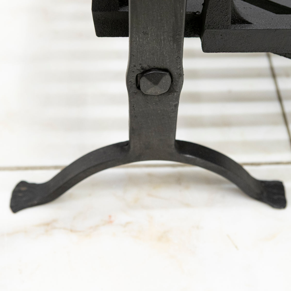 Antique Iron Swans Nest Fire Dogs & Basket Set