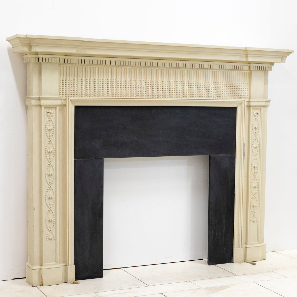 Large Reclaimed Regency Style Wooden Surround with Slate Slips
