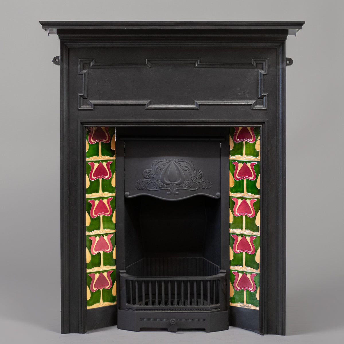 Antique Art Nouveau Combination Fireplace with Vibrant Tiles