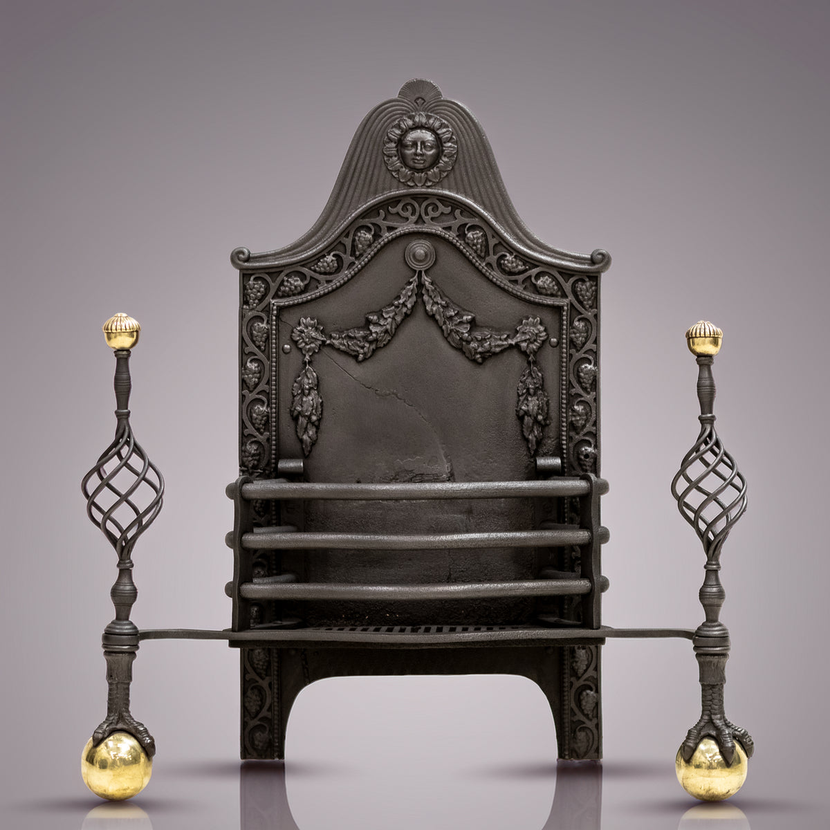 Large Antique Arts & Crafts Fire Basket with Finials | The Architectural Forum