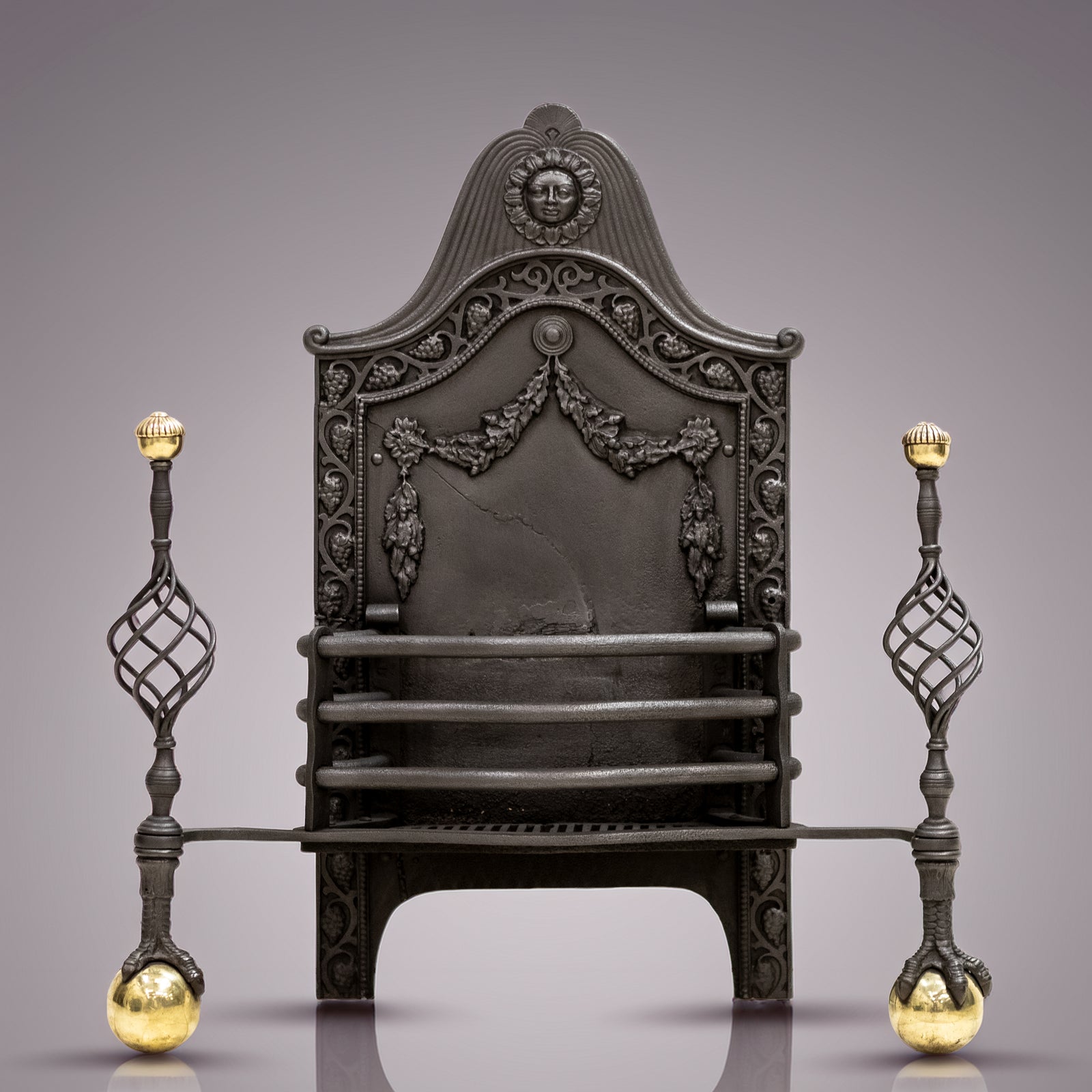 Large Antique Arts & Crafts Fire Basket with Finials | The Architectural Forum
